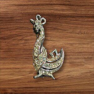 Vintage Rhinestone Rooster Brooch Pin Sparkling Clear Stones Gold-Tone  1.5"